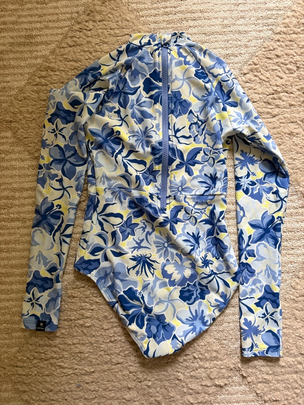 Girls' Long Sleeve Blue Floral Swimsuit - Picture 5 of 5